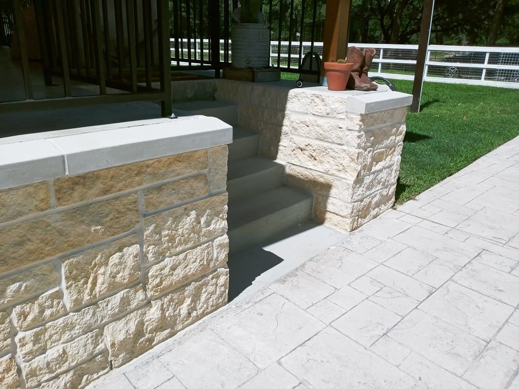 Limestone porch entrance after cleaning by LKJ Preferred Services, Houston TX