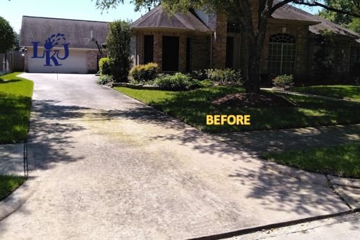 Driveway Cleaning before cleaning by LKJ Preferred Services, Houston TX