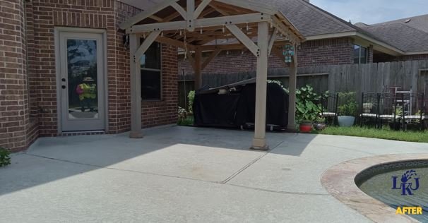Pool dining area after surface cleaning by LKJ Preferred Services, Houston TX