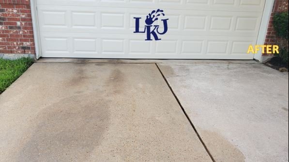 Oil stain fully removed by LKJ Preferred Services, Houston TX